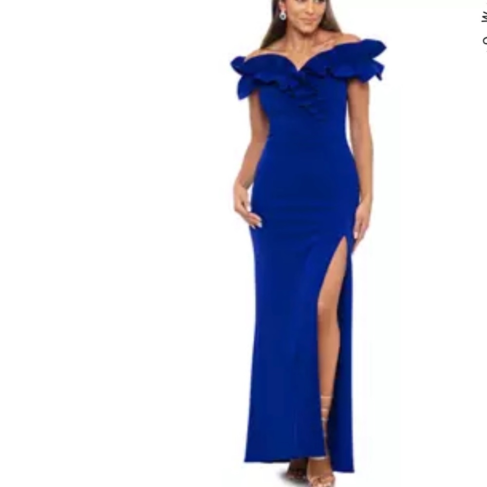 Xscape Off the Shoulder Ruched Gown